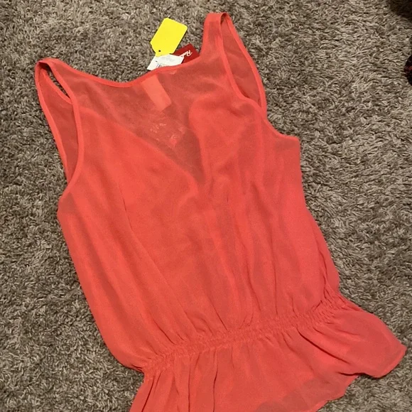 NEW Panhandle Slim Sz L Coral Sleeveless Sheer Henley Tank Top - Picture 10 of 14